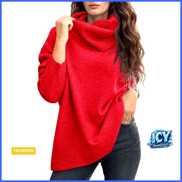 Oversized Turtleneck Sweater Pullover Lightweight Polyester Blend